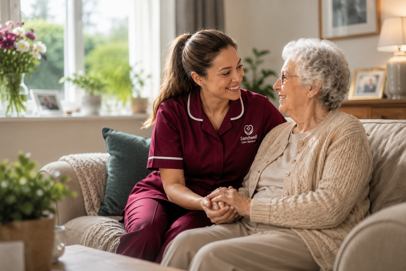 Carer supporting an older person at home